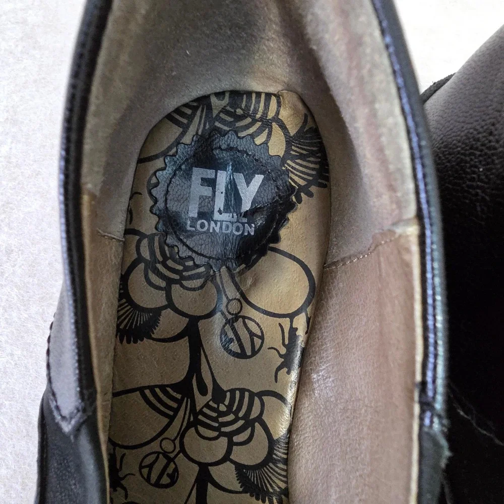 Fly London Black Leather Slip On Wedge Shoes EU‎ 41 Chunky Platform Pumps